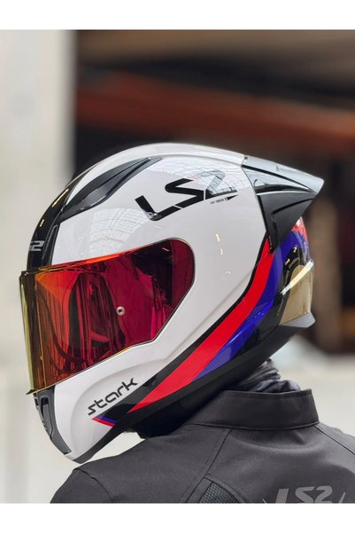 LS2 RAPID 2 STARK BEYAZ-KIRMIZI-MAVİ KASK (KIRMIZI VİZÖR + SPOİLER)