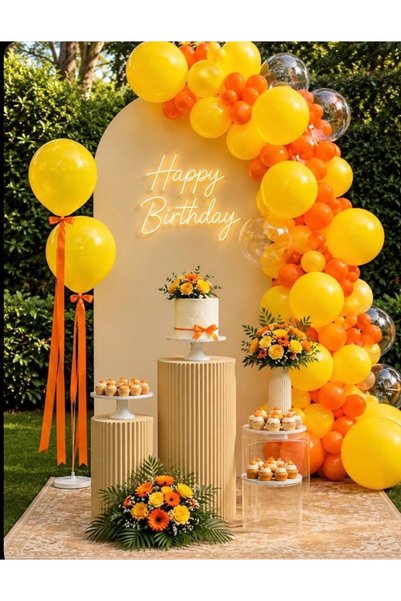 Çemrek Süs Parti Yellow Orange Balloon Chain Set of 100
