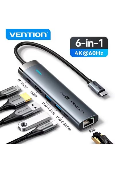 Vention USB-C σε HDMI/USB 3.2 Gen 1 Type-C/2x USB 3.0/RJ45/PD Σταθμός Σύνδεση...