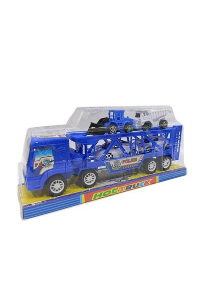 PlayFun Utilaje de șantier și mașinuțe sport pe un camion transportor albastr...