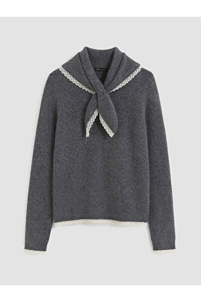 LC Waikiki Nevavm Lcw Modest Gray Knitwear Plain Doll Collar Women's Sweater ...