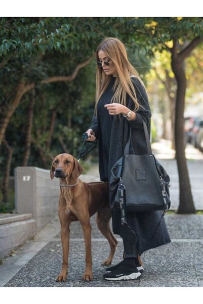AMES BAGS Αστί Μεγάλο Δερμάτινο Μαύρο Πούρο