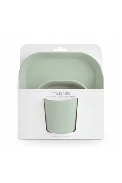 Mushie Set de veselă pentru bebeluși, pătrat, verde salvie