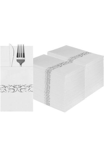 GENERAL White Table Dinner Napkins, Linen-Feel Disposable Napkins with Built-...