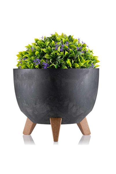 HowHomely Ghiveci pe picioare, imitație beton, negru, modern, MISKA + inserție
