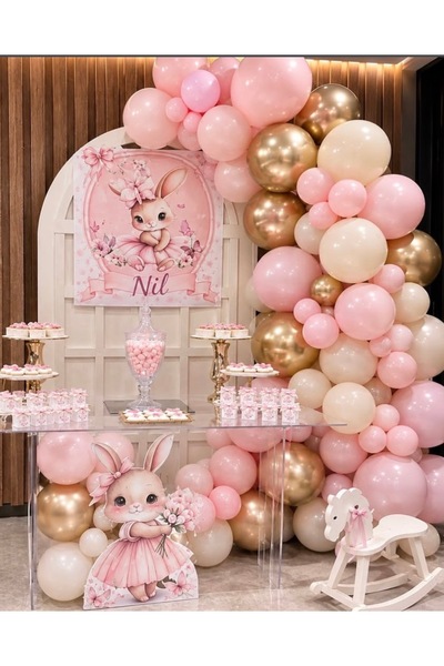 Çemrek Süs Parti Pink Beige Gold Chrome Balloon Chain Set of 100