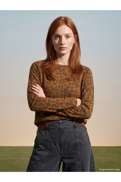 Dilvin 10666 Pulover tricotat cu imprimeu leopard