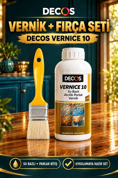 DECOS VERNICE 10 Gloss - Su Bazlı Çok Amaçlı Parlak Şeffaf Vernik + Fırça - D...