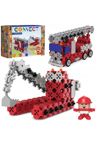 Trefl Set de construcție 2 în 1 Connect: Pompieri / Excavator cu șenile 61972