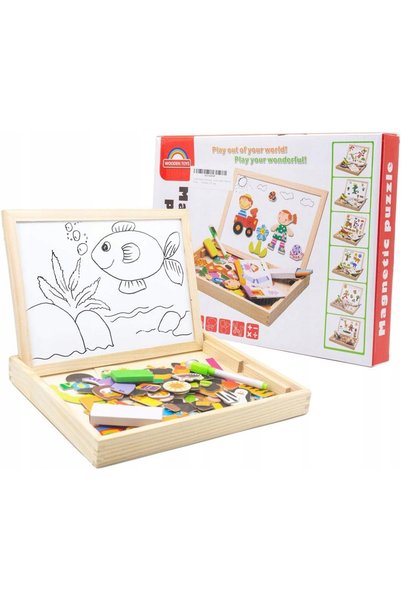 Azaris TABLĂ DE DESENAT DIN LEMN 3 ÎN 1, CU ȘTERGARE LA USCAT, JOCURI CU PUZZLE