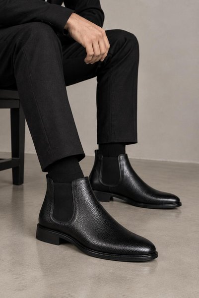 Taşpınar Ayakkabı 100% Genuine Leather Men's Daily Winter Rubber Non-Slip Sole Comfortable Double Elastic Classic Boots 39-44