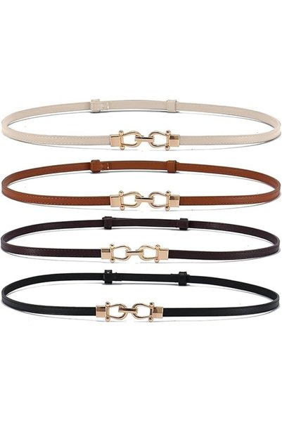 wisfunlly 4 Pieces Womens Skinny Leather Belt, Thin Jean Waist Belts with Met...