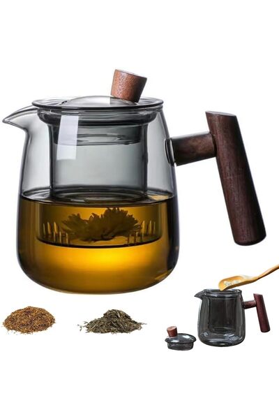 Generic إبريق شاي زجاجي مع مصفاة، سعة 18.6 أونصة/550 مل، غلاية شاي زجاجية بمق...