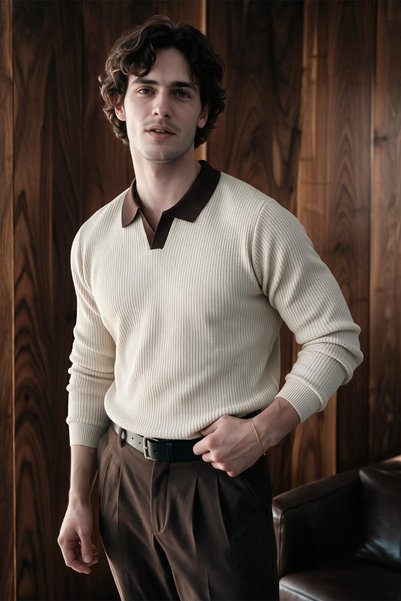 MENOFOURSWEAR Montero Erkek Old Money Çizgi Dokulu Uzun Kollu Polo Yaka Triko...