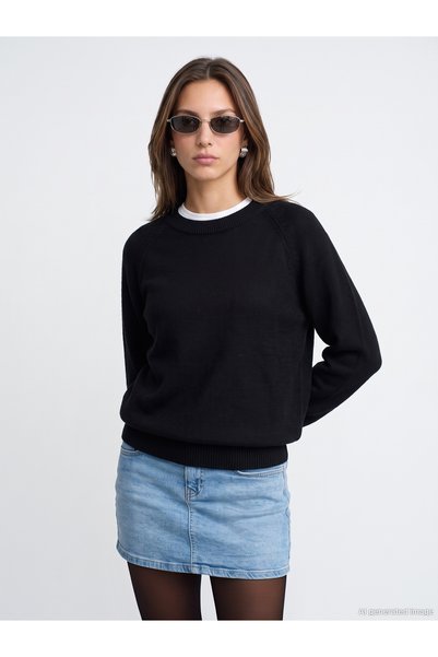 Dilvin 10863 Pulover de bază cu guler tip crewneck