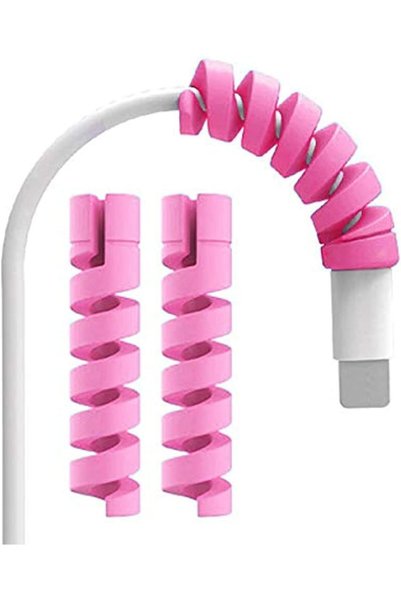 Generic واقي كابل شحن حلزوني لشاحن USB لايتنينج للآيفون (وردي، 4 قطع)