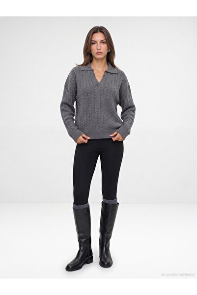Dilvin 10885 Wool Blend Polo Collar Sweater