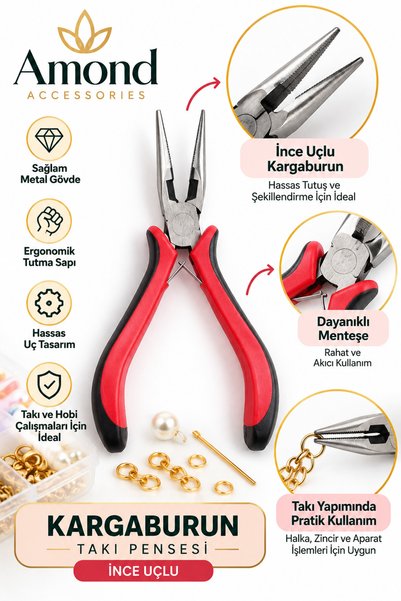 amond İnce Uçlu Kargaburun Takı Pensesi – Boncuk, Bijuteri, Kolye ve Bileklik...