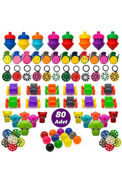 Mager 80 Adet Karışık Nostalji Oyuncak Eğlence Seti - Topaç-Yoyo-Top-İpli Fır...