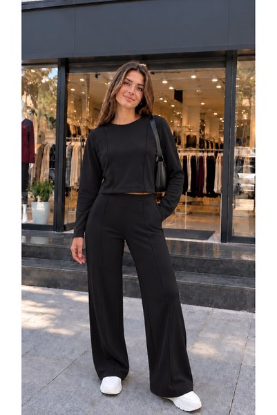 citycenterfashion طقم نسائي مكون من قطعتين بتفاصيل خياطة من قماش سيلانيك cty-...