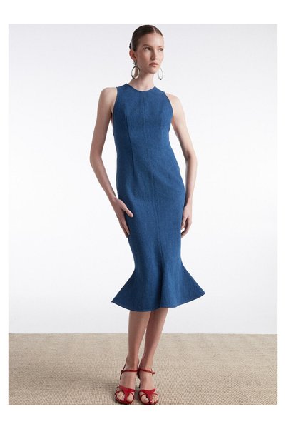 NADIA RAPTI Saltwater Denim Φόρεμα Midi Μπλε - M