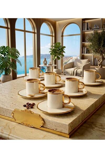 Santara Acar - Luxe Gold Color 6-Person Coffee Cup Set 90 ml