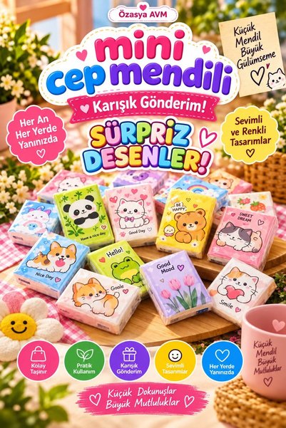 Özasya AVM 9’lu Karışık Desenli Sevimli Mini Kağıt Mendil Peçete Taşınabilir ...