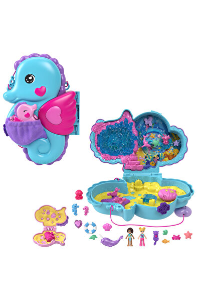 Polly Pocket Geantă compactă cu căluți de mare, set de joacă pliabil