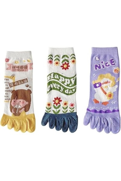 Tazweeq Womens Girls Toe Socks, Cute Colorful Cotton Five Finger Sock, Funny ...
