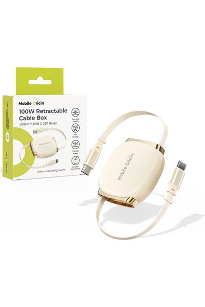 Mobile Origin 100W Ανασυρόμενο Κουτί Καλωδίων USB-C σε USB-C CB7 Μπεζ - (MO-C...