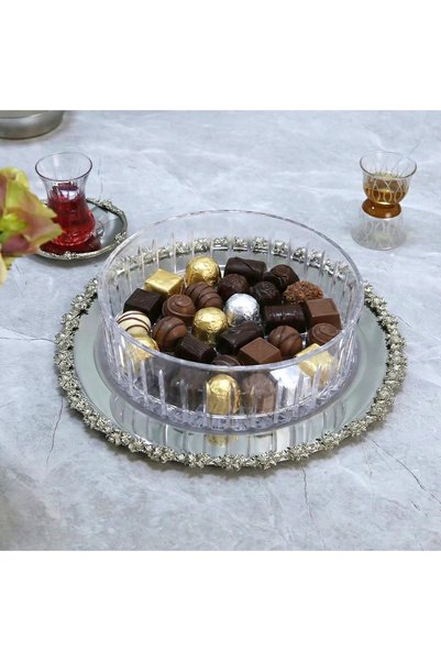Generic Steel Serving Dish with Glass Serving Plate with Luxury Design - Silv...