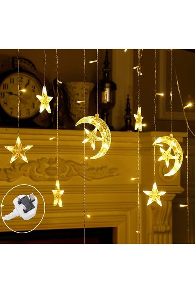 Generic Ramadan Decorations Crescent and Star Light Multi-Shaped Warm Yellow ...