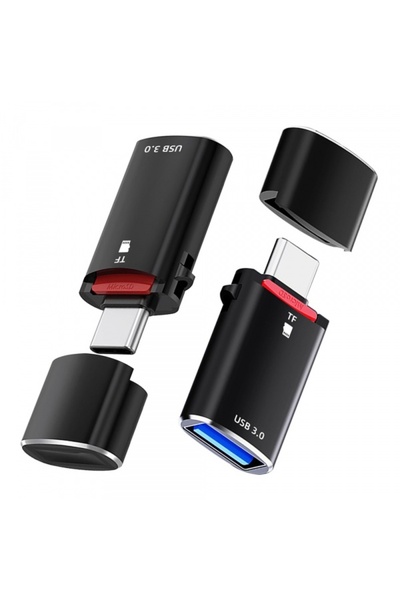 Techsuit Cititor Card USB-C AluVoltX, USB-A (OTG) - microSD, Negru