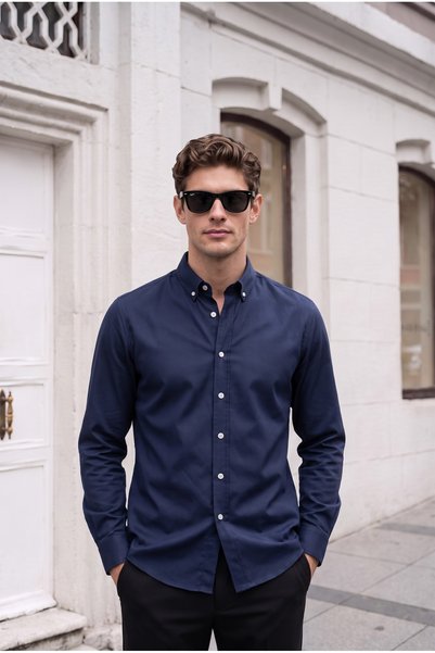 BASEL.CO Anti-Wrinkle Buttoned Collar Basic Shirt