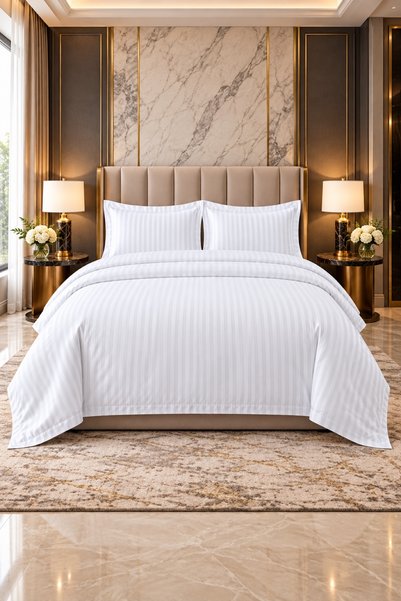 RALEX PUCIOASA Lenjerie Damasc 100% bumbac, King size, 4 piese, alb