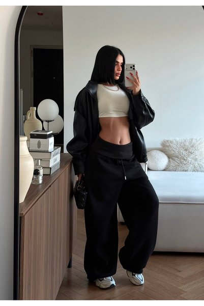 HKT HAK TEKSTİL 3-Striped Belted Folded-Up Cuffs with Stopper Relaxed Sweatpants