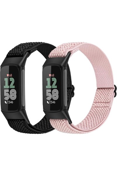Generic أشرطة مرنة متوافقة مع Fitbit Charge 6/Charge 5، حلقة نايلون قابلة للت...