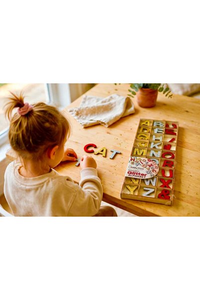 ACTION Set 27 Litere Alfabet Lemn cu Sclipici Hobby Flora Glitter 3-4cm Auriu...