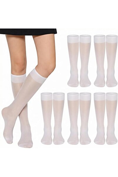 TERRIFI Women's Sheer Knee High Socks, White Transparent 20D Lightweight with...