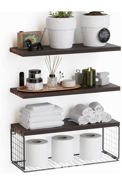 Generic Floating Shelves Wall Mounted Set of 3, Wood Bathroom Shelves with Wi...