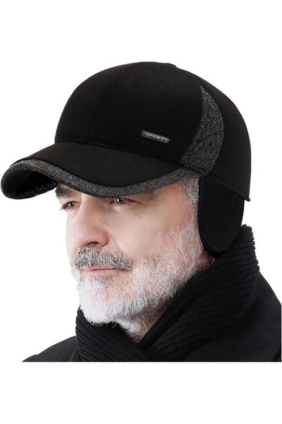 Generic Mens Winter Baseball Cap with Ear Flaps, Windproof Warm Tweed Hat, Ad...