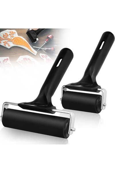 Generic Rubber Brayer Roller Set, 2 PCS Ink Printing and Glue Roller, Soft Ru...