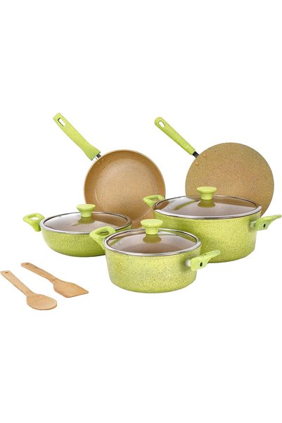 Generic 10Pcs Aluminium Cookware Set, Multi- Colour, RF9838, 10 Pieces 3 Laye...