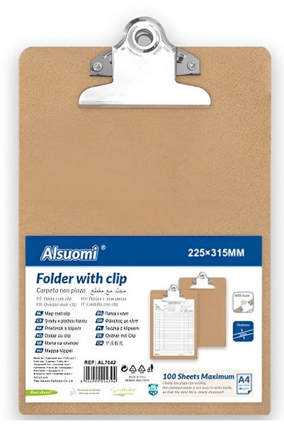 OEM Πινακίδα σημειώσεων MDF A4 με μεταλλικό κλιπ Alsuomi AL7042