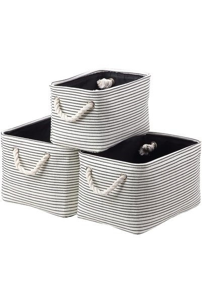 Generic 3-Piece Storage Basket Set White/Black 40X28X22Cm