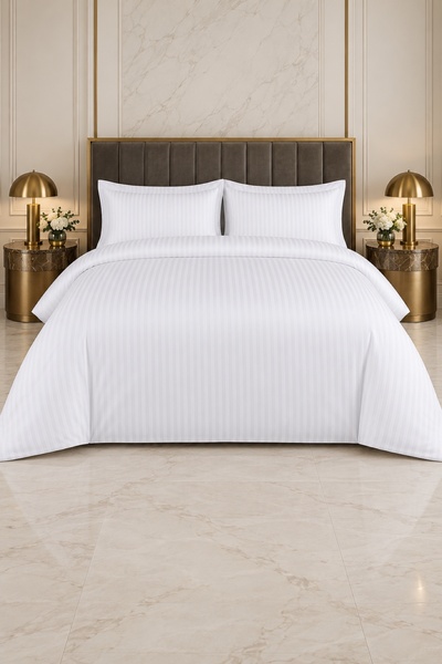 RALEX PUCIOASA Lenjerie Damasc 100% bumbac, King size, 4 piese, alb optic