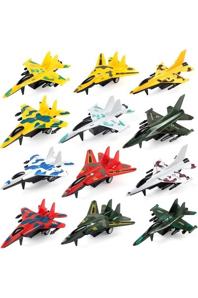 KASTWAVE 12 قطعة من ألعاب الطائرات التي تعمل بالسحب، مجموعة ألعاب طائرات مقات...