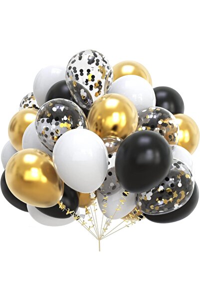 Generic 62Pcs Black Gold White Party Balloon Kit, 12Inch Balloons with Metall...