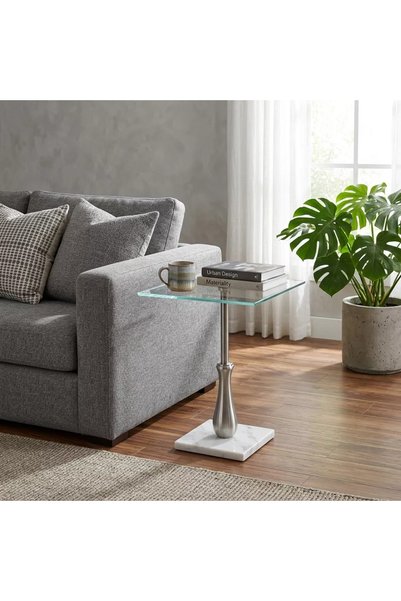 Generic Modern Design Glass and Stainless Steel Side Service Table - Silver -...