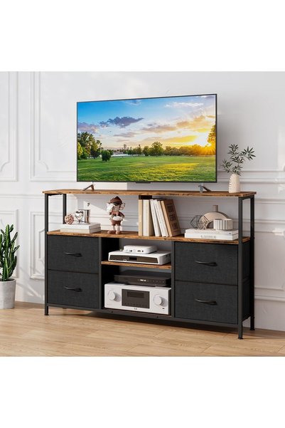 Generic TV Stand with Storage,Entertainment Center with 4 Fabric Drawers (Brown)